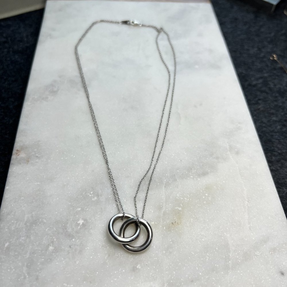 Sterling Silver 925 Interlocking Rings Necklace - image 1